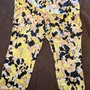 Coldwater Creek Tan, White Yellow & Black Print Sateen Finish Ankle Pants Sz 18